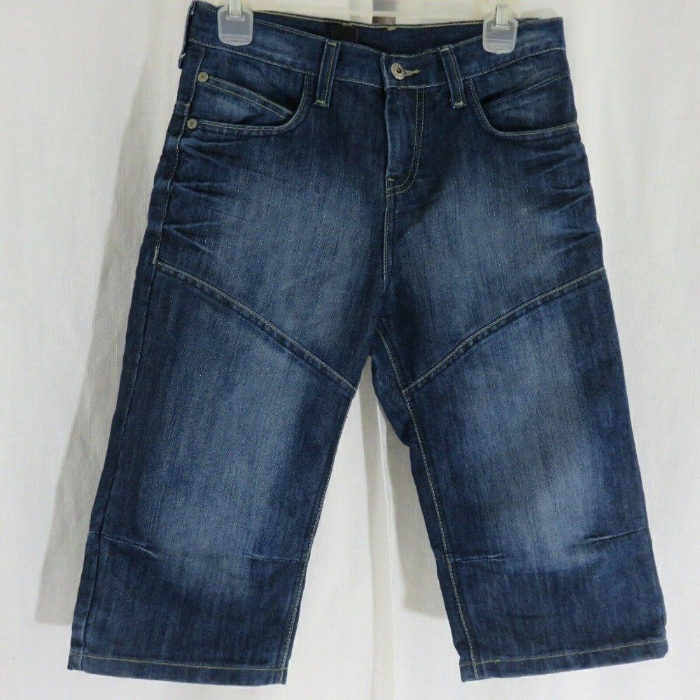 C & A Here There 16 Girls Denim Jean Bermuda Shorts Dark Blue Green Lining - Picture 7 of 9